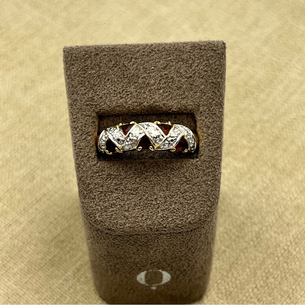 woman's Sophisticated Gold tone Garnet and cubic zirconia  Geometric Ring